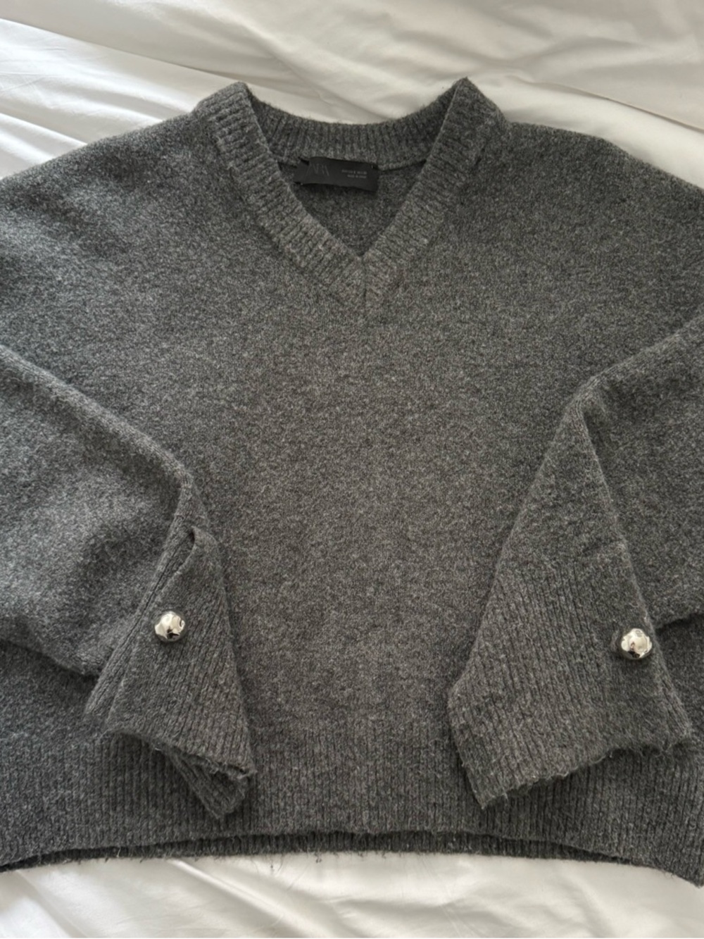 Zara Dark Gray V Neck Cropped Sweater